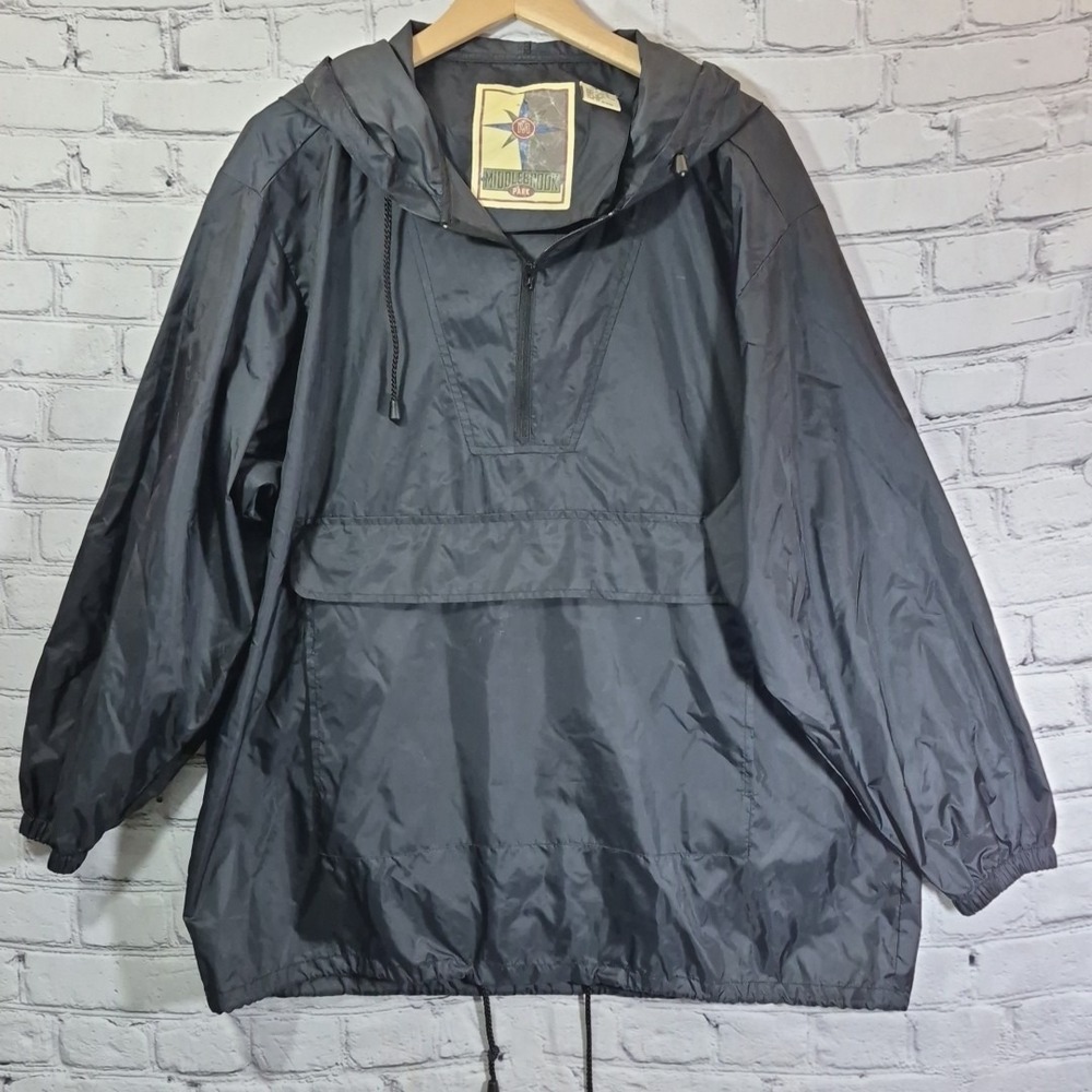 Vtg Middlebrook‎ Park Pullover Jacket Mens One Size Black Nylon Hooded Packable